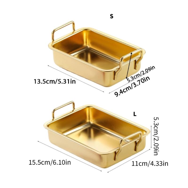 Rectangle Oven Tray for Casserole Bread Pizza Stainless Steel Deep Roasting Pan with Portable Handle Kitchen Accessories
