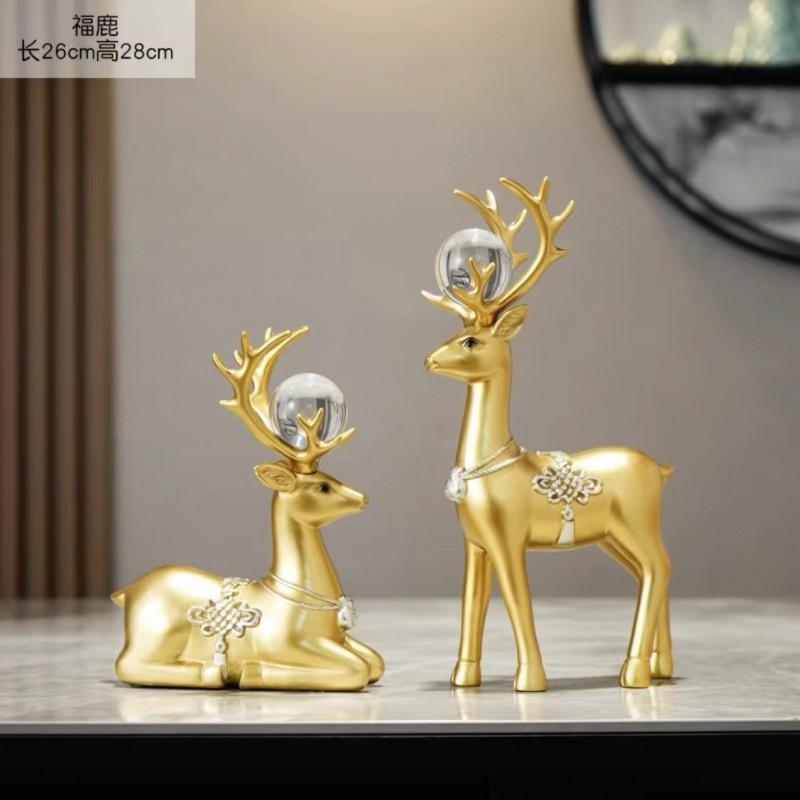 Resin Deer Figurine Set Living Room Decor Gold Orange Modern Home Accent Sculpture