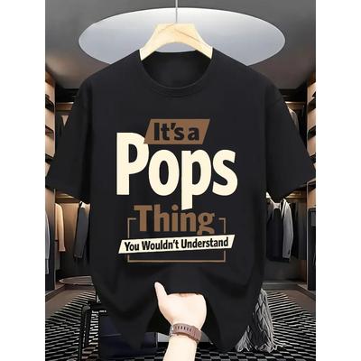 Europäische Größen Herren Freizeit Sommer T-Shirt - "It'S a Pops Thing" Grafikdruck, Kurzarm, Freizeit-T-Shirt | Verspieltes Print-T-Shirt