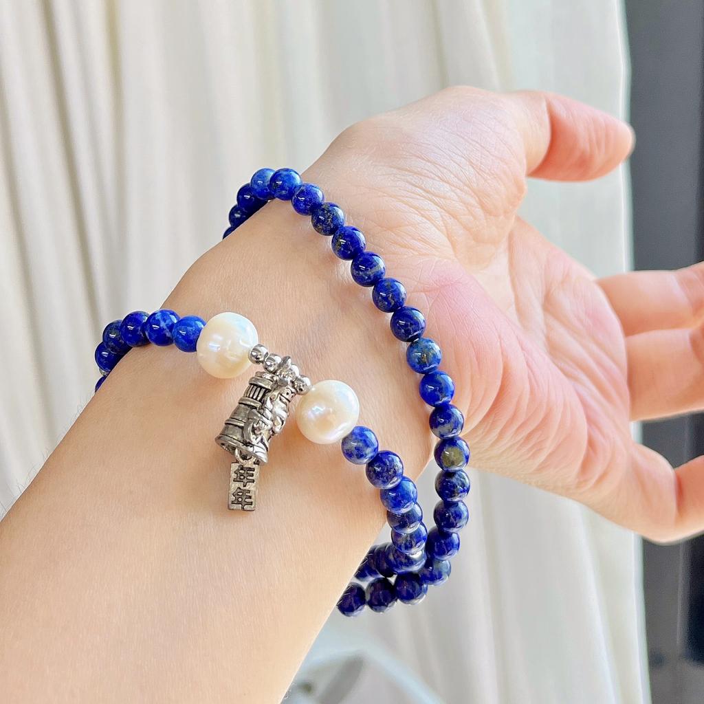 4Mm Natural Lapis Lazuli Freshwater Pearl Multi-Circle Design Bracelet Bracelet.