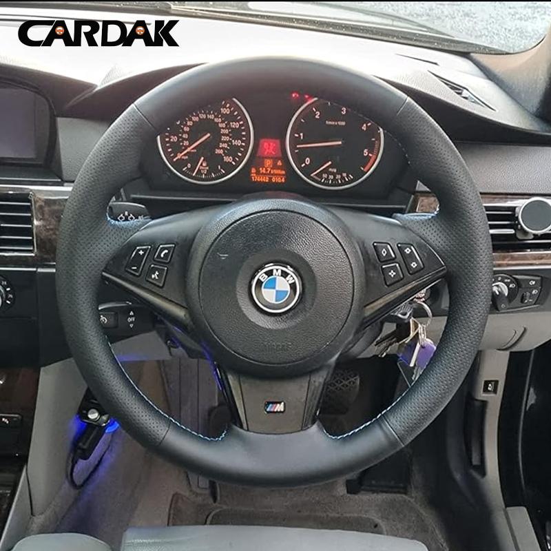 Czarna Pokrowiec na Kierownicę ze Sztucznej Skóry do BMW E60 E61 Touring 530d M sport 545i 550i E63 Coupe E64 630i 645Ci 650i