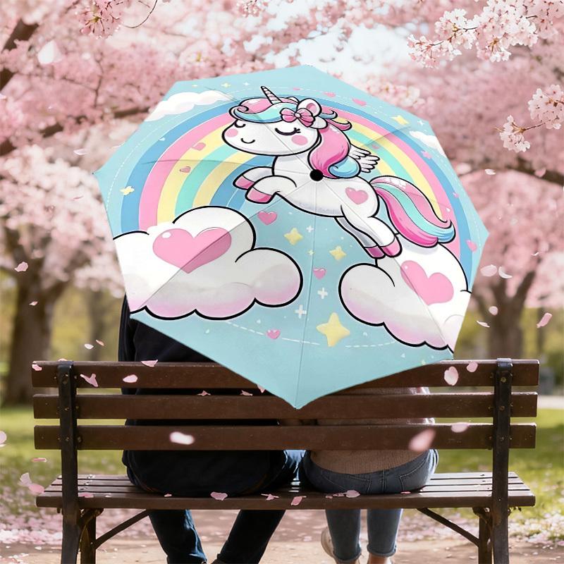 1PC Unicorn Rainbow Umbrella-8-Rib Reinforced Portable Folding Travel Suitable for All Seasons Outdoor Daily Use-Z0402