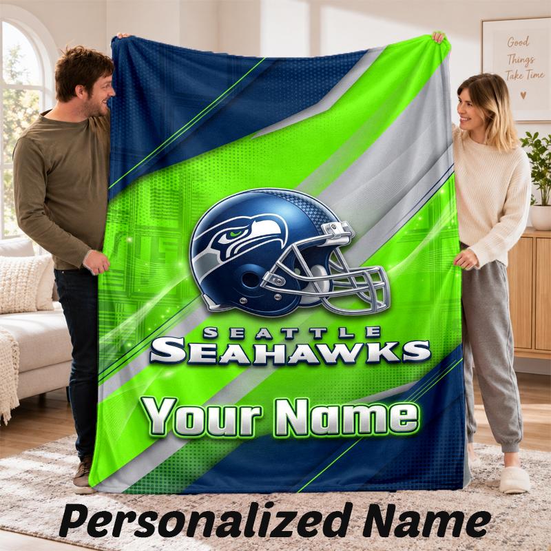 Seattle Seahawks Personalized Flannel Blanket Custom Name Text Soft Throw Blanket Home Decor