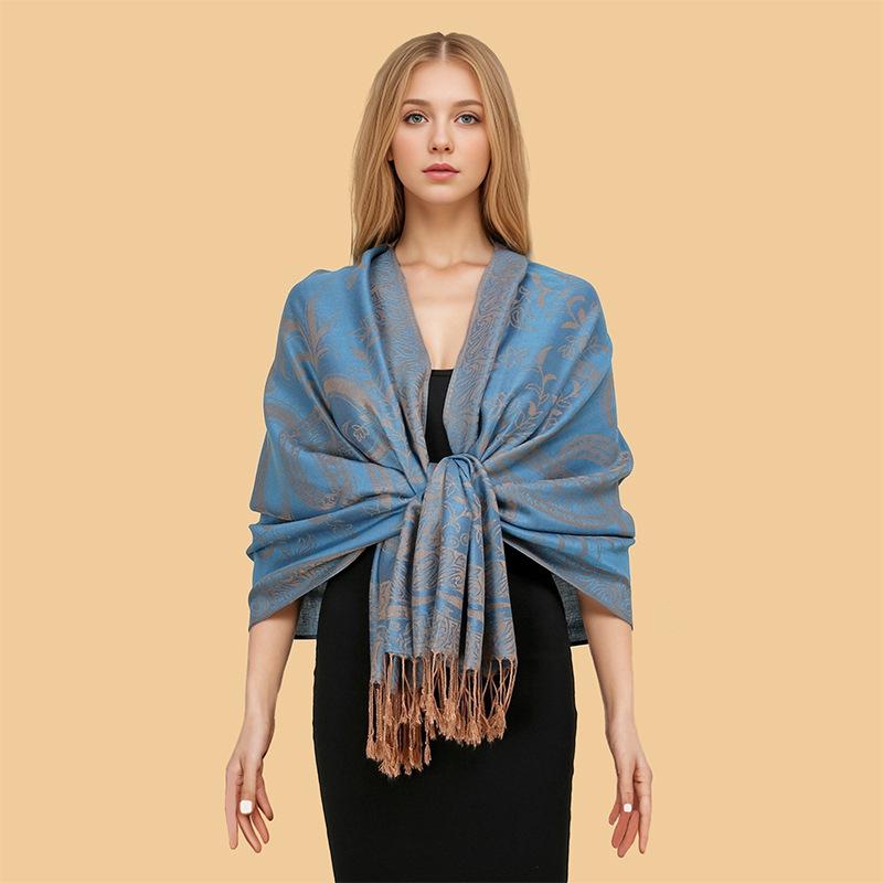 Autumn Winter New Luxury Cashmere Pashmina Shawl For Women Soft Warm Scarf Jacquard Tassel Printed Stole Wrap Elegant
