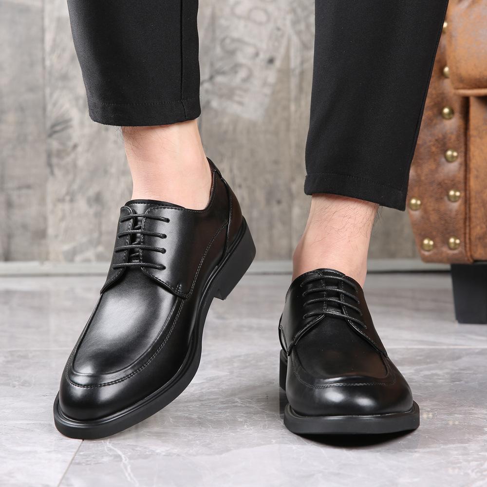 New fashion trend business dress leather shoes Korean version lace-up men's casual shoes daily height increase work shoes 45