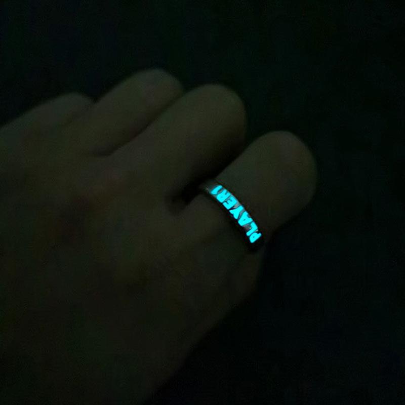 Fashion Blue Love Heart Luminous Ring For Women Men Retro Glow In Dark Copper Color Adjustable Couple Finger Rings Jewelry Gift