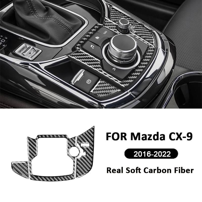 For Mazda CX-9 2016- Carbon Fiber Car Gear Shifter Multimedia Knob Panel Trim Frame Decoration Sticker Interior Accessories