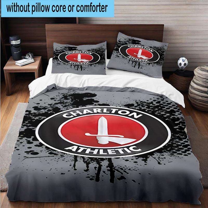 3PCS Football Charlton-Athletic Crest Bedding Set,Including 1pc Duvet Cover And 2pcs Pillowcases Perfect for Bedroom, Dormitory, Fan Christmas Gift
