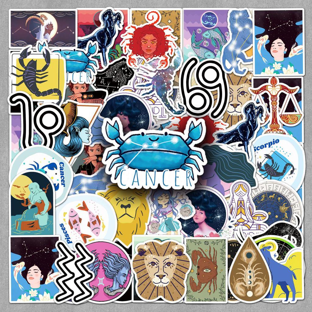50 Sheets Cool Trendy Painted Sticker Pack - Twelve Constellations for Laptops & Motorcycles