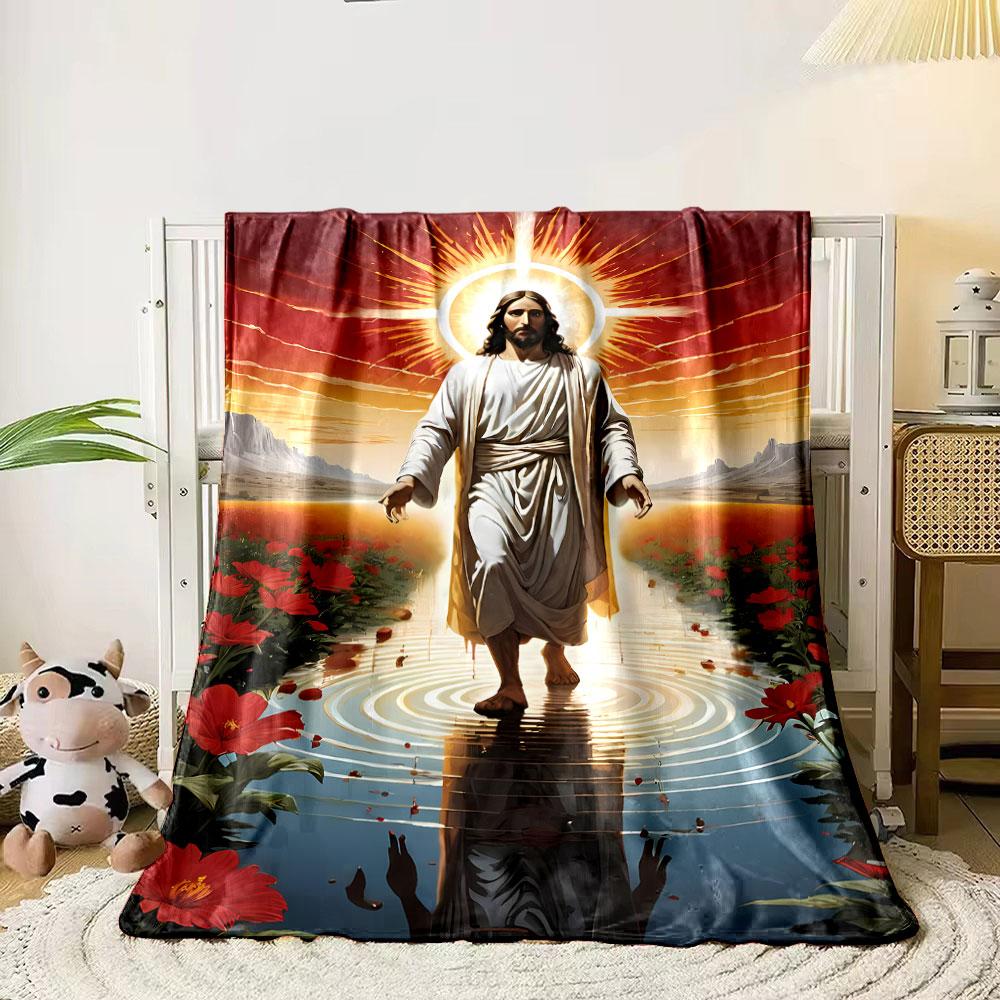 Jesus Walking On Water Blanket  Printed Blanket for Living Room Bed Couch Lunch Break Soft Cozy Blanket for Friend's Festival Gift