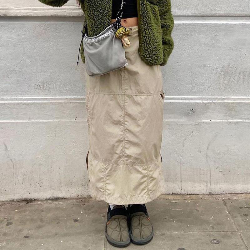 Women Skirts Streetwear Side Slit Retro Sexy Irregular Summer Elegant New Fashion Design A-Line Womens Solid Cargo Y2k Skirt