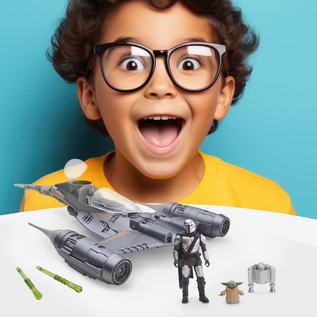 STAR WARS Epic Hero Series Mandalorian N-1 Starfighter Ship, 4-Inch Scale Grogu & Mandalorian Action Figure, Toy for Boys & Girls Ages 4+