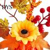 Autumn Seasonal Counter Display Fall Artificial Pumpkin Table Centerpiece, Fake Decoration with Sunflowers Decor Maple Leaves Berries for Thanksgiving