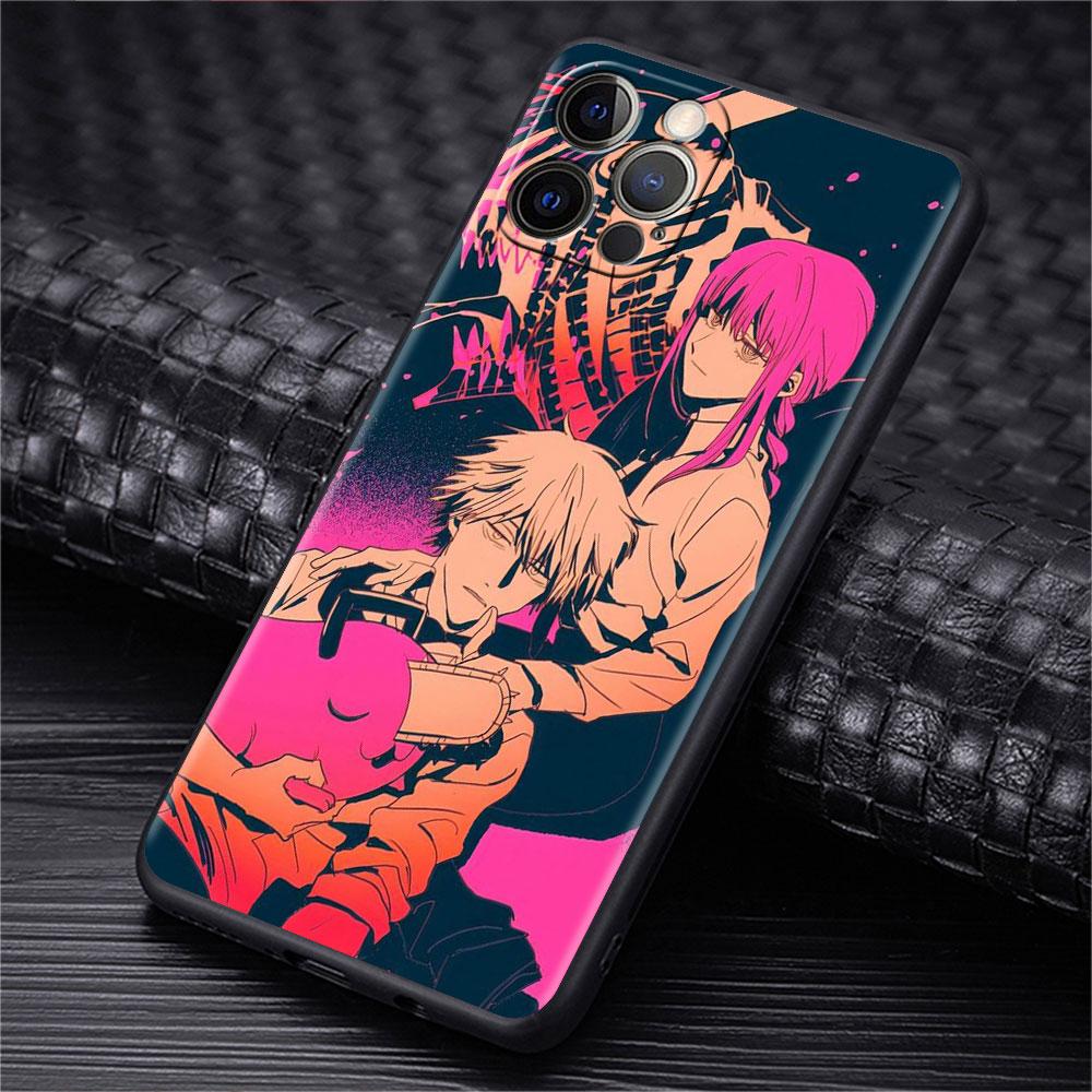 Etui na Apple iPhone 14 11 13 7 12 Pro 7 XR XS Max 8 Plus 6 14Pro Czarne Miękkie Etui na Telefon Coque Funda Śliczny Kreskówkowy Chainsaw Man