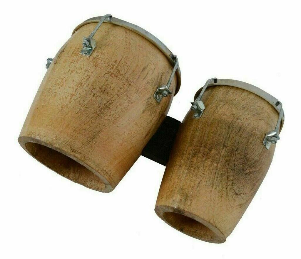 Two-Piece Natural Wood Bango Drum Set | Brown Folk Musical Instrument for Percussion & Classical Music