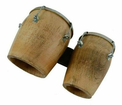 Two-Piece Natural Wood Bango Drum Set | Brown Folk Musical Instrument for Percussion & Classical Music