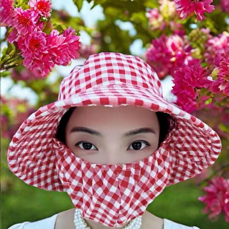 Premium Summer New Hat Mask Integrated Sun Hat Sun Protection Large Brim Mask Veil Summer Tea Picking Cycling