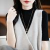 Women's V-neck 100% Pure Wool Sweater Vest - Loose Knit Solid Color Cashmere Pullover/Cardigan for Autumn & Winter.