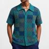 Men's Summer Sexy Cool Hollow Breathable Shirt Summer Casual Knitted Short-sleeved Lapel Shirt