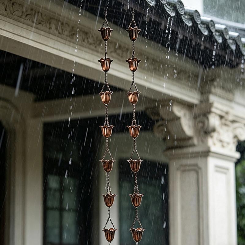 Catena Acqua in Ferro Robusto a Forma di Fiore per Grondaia Tetto Decorativa Funzionale Giardino Esterno Dispersione Acqua Piovana