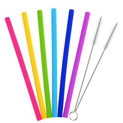 6-teiliges gerades Silikon-Trinkhalm-Set, 25,4 cm lang, flexibel, wiederverwendbare Ersatz-Trinkhalme mit 2 Reinigungsbürsten