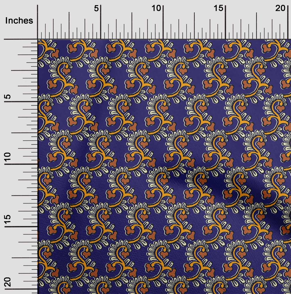 oneOone Cotton Flex Fabric Spiral & Floral Block Printed Craft Fabric BTY 40 Inch