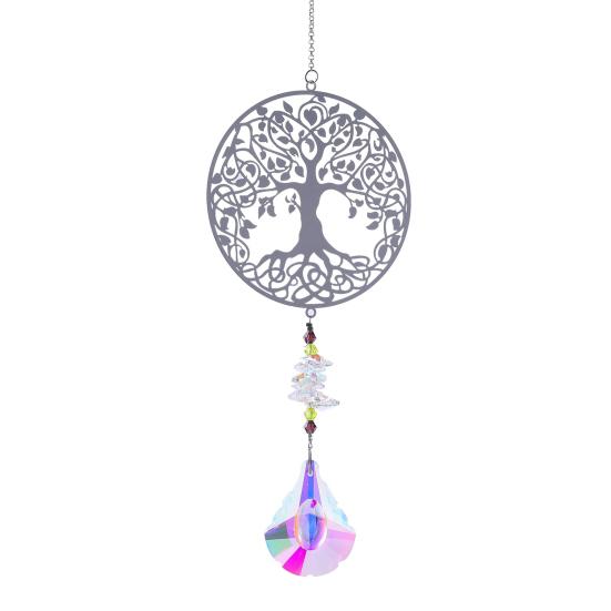 Faux Crystal Sun Catcher Decoration Hollow Fairy Tree of Life Owl Butterfly Hummingbird Hanging Ornament Home Office Garden Window Hanging Pendant