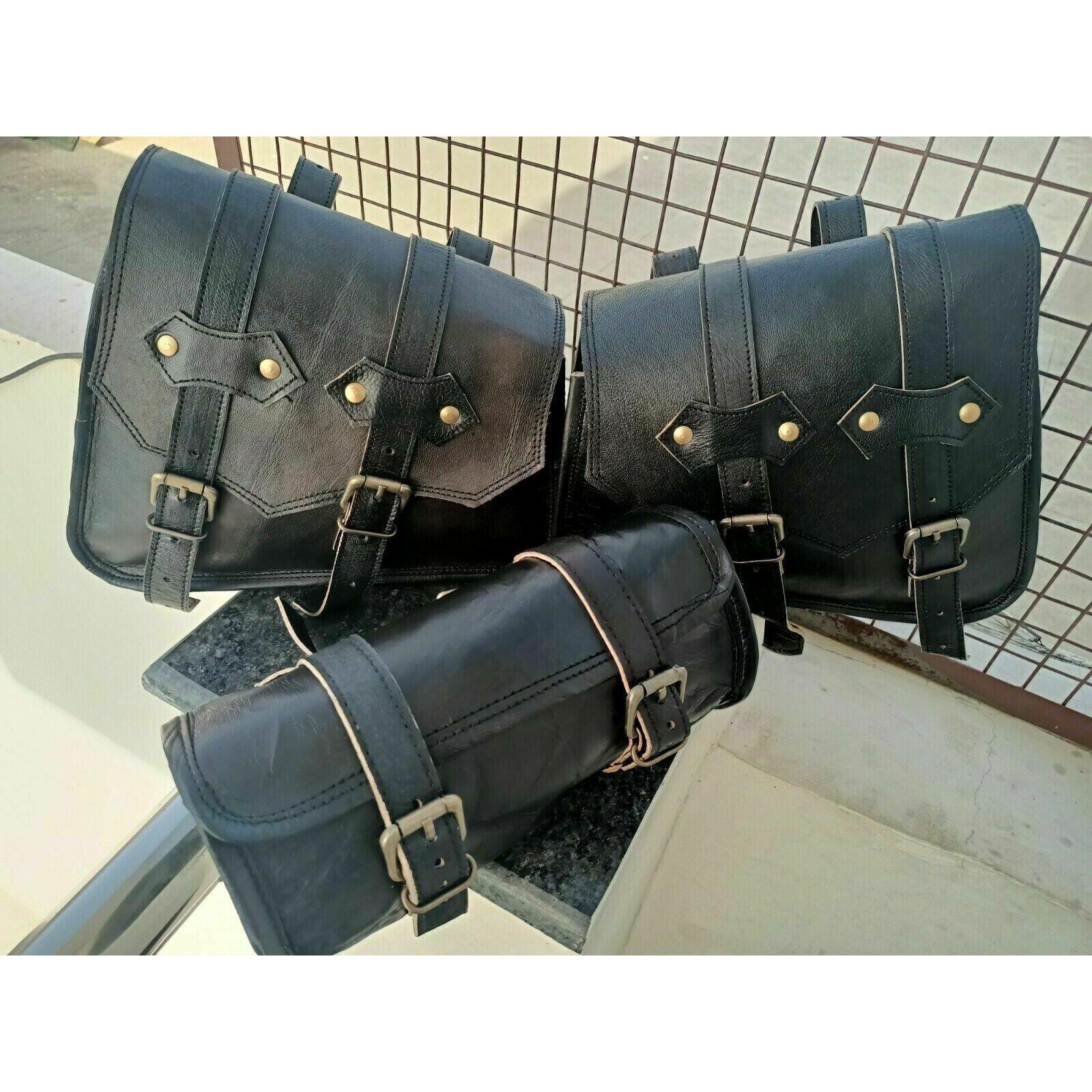 

Комбинированная мотоциклетная седельная сумка из натуральной черной козьей кожи, корзины для инструментов, боковая сумка чёрный