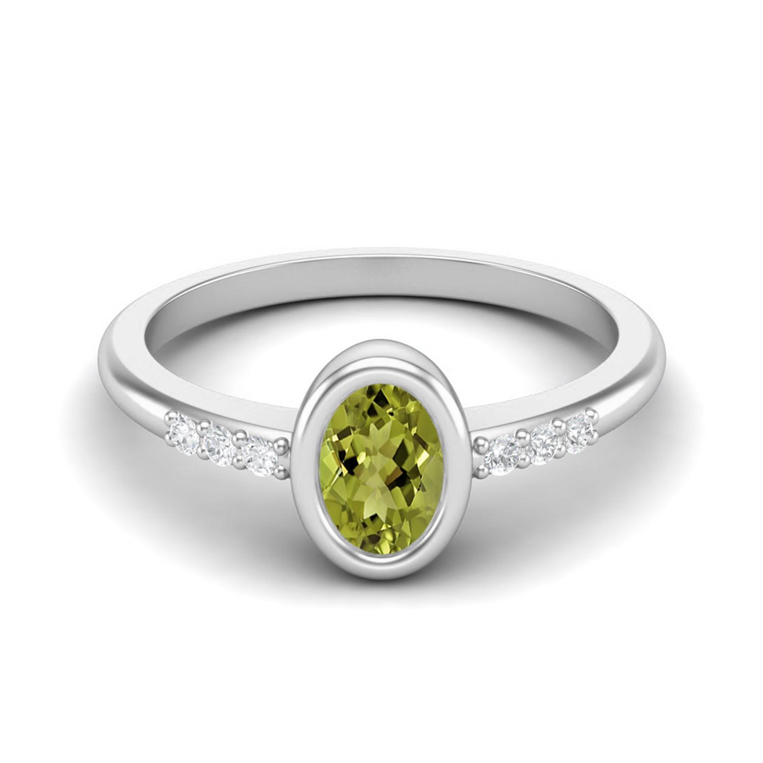 Bezel Set 0.67 Ctw Oval Peridot 925 Sterling Silver Solitaire Women Wedding Ring 8
