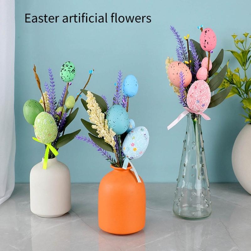 Efficient Spring Festival Eggs Artificial Flower Bouquets Bright Home Office Easters Celebration Decoration