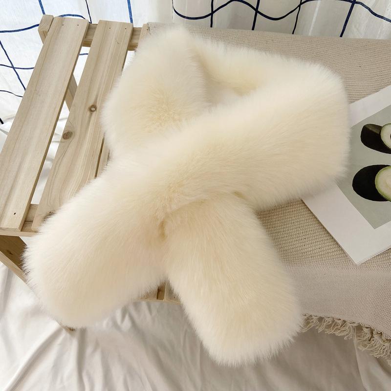 

Студенческий плюшевый крест длинный шарф теплый искусственный мех лисья шерсть однотонный шарф из кроличьей шерсти осенне-зимний утолщенный женский шарф 110cm бежевый