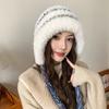 Plush Thermal Ear Hat Women's Autumn and Winter Big Head Circumference Cute Cold-proof Versatile Knitted Hat Showing Face Small Maillard