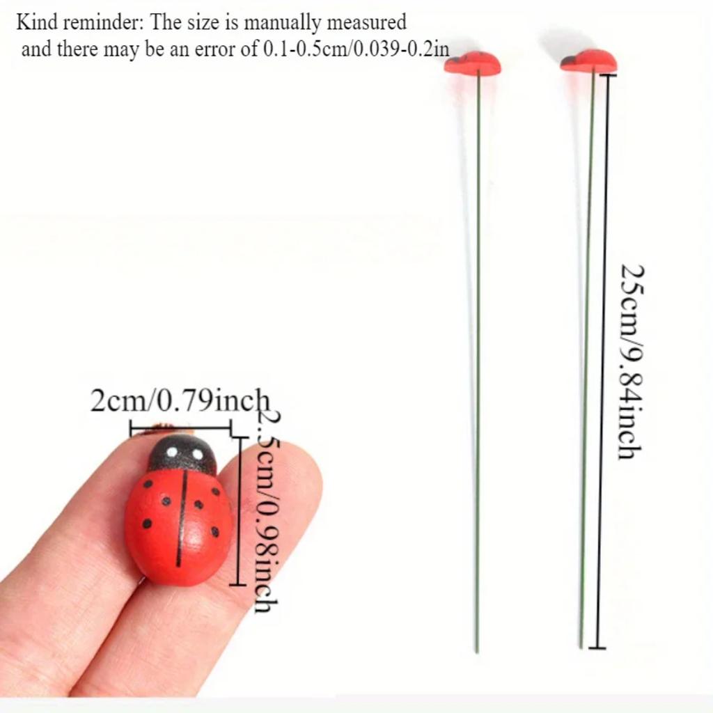 Wooden Ladybug Decorative Garden Stakes Garden Decoration Outdoor Yard Decor Easter Festival Decoration Office Home Decor 10pcs