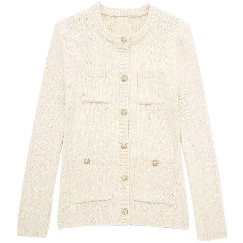 

Fashion Style 2024 Spring New Arrival Women s Jewelry Buttons Streamers Padded Shoulder Knitting Outwear 4192001 712 White S