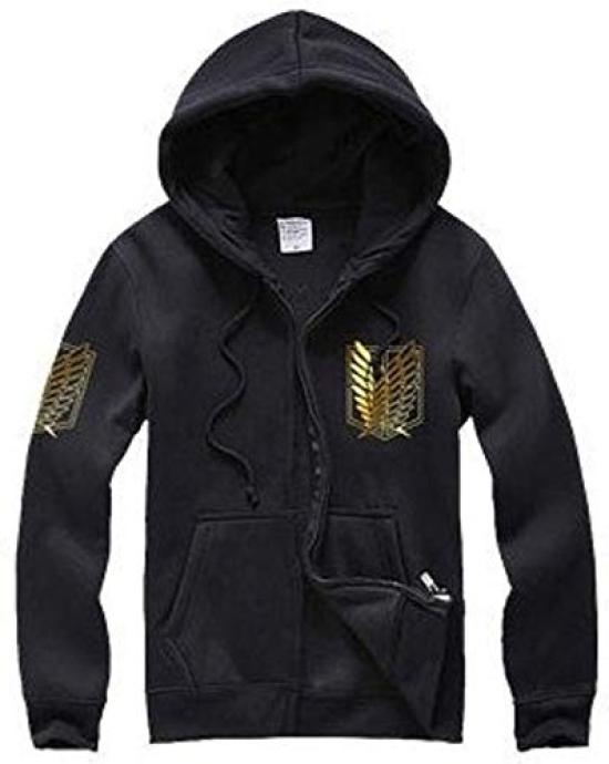 Attack on Titan Wings of Freedom Cosplay Costume Black and Gold Basement and Necklace (XL, Wings) - 3-Piece Set Hoodie, Key,