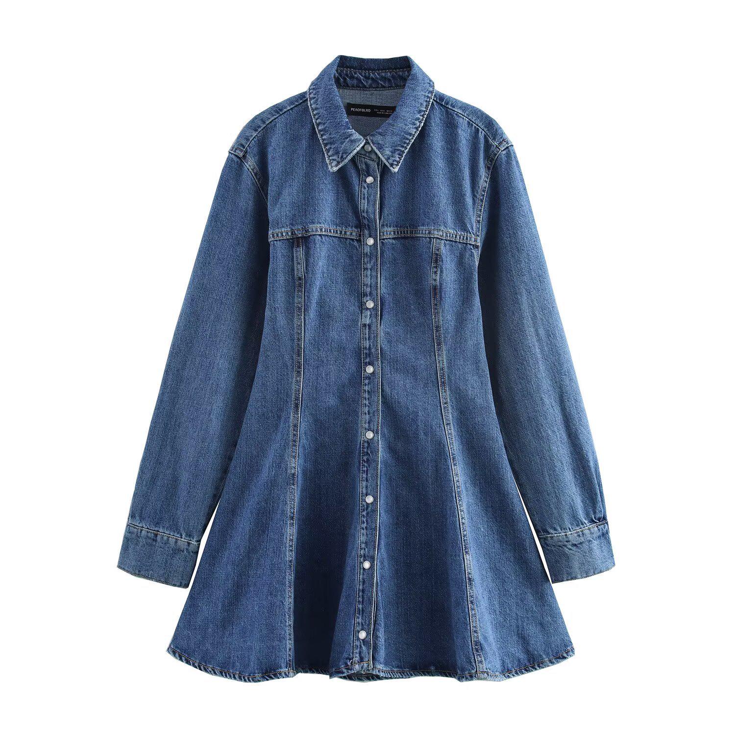 

2025 Spring Women s American Street Fashion Waist-Hugging Denim Mini Dress XS синий