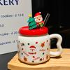 Cute Cartoon Santa Claus Ceramic Mug with Lid High Looking Straw Cup Christmas Gift Souvenir