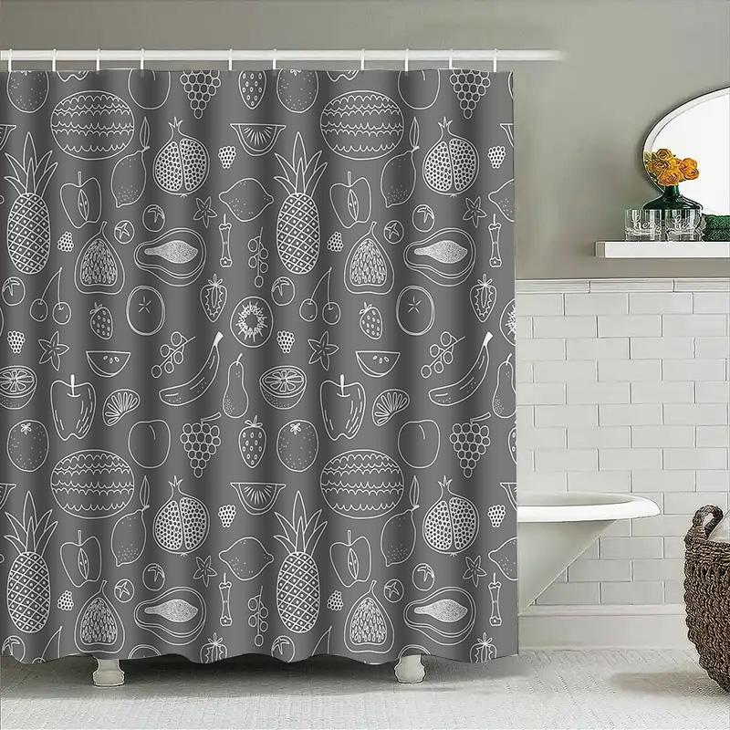 Fruit Pattern Shower Curtain Tropical Leaves Botanical Nature Bathroom Decor Waterproof Fabric Backdrop Vintage Farmhouse Style