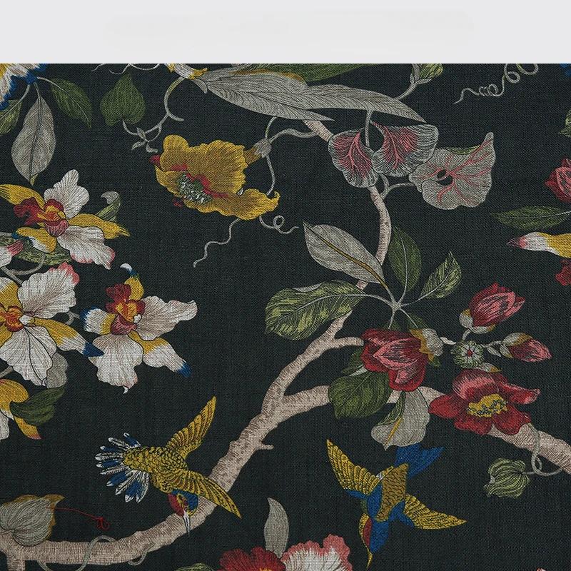 100x145cm Birds &Floral Patterns Linen Printed Fabric Printed Fabric for Tablecloth,Tablecloth DIY Sewing Clothing Home Cloth 100x145cm