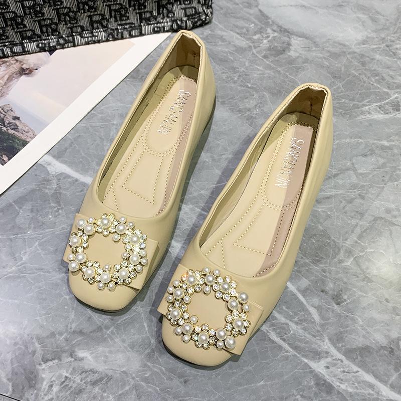 

Неглубокие туфли-лодочки на низком каблуке женские лето 2025 новые нежный стиль модные жемчужные на толстом каблуке туфли Doudou универсальные туфли на мягкой подошве 40 абрикосовый