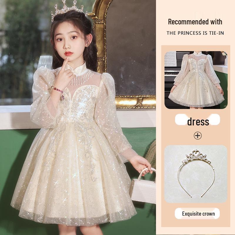 Dívčí elegantní jarní princeznovské večerní šaty s nadývanou tylovou sukní - Dětská móda vysoké kvality.