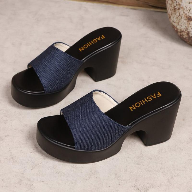 Women Slippers Summer Chunky Heel Open-Toe Sandals Fashion Casual High-heel Slippers for Women Designer Slippers Pantuflas Mujer