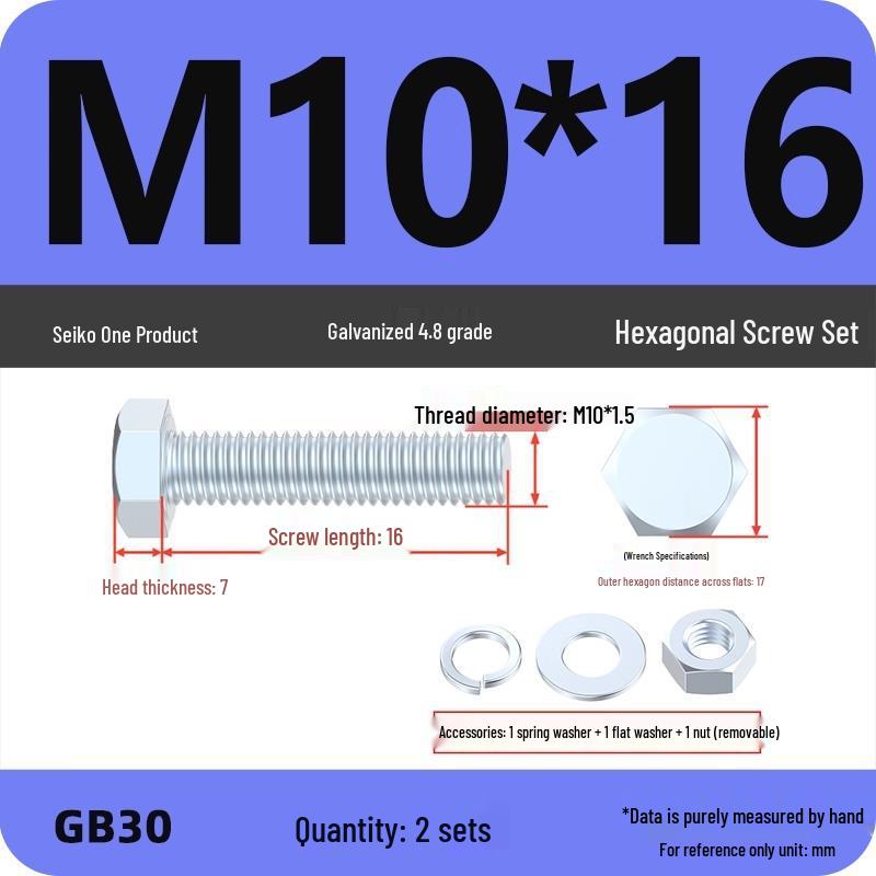 Galvanized Hex Head Bolt & Nut Set - Grade 4.8, Sizes M4 To M30