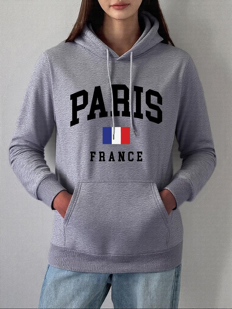 Paris France Flag Printing Hoodies Women Basics Comfortable Sweatshirt Fleece Warm Soft Pullover Casual Pocket Womans Clothes
