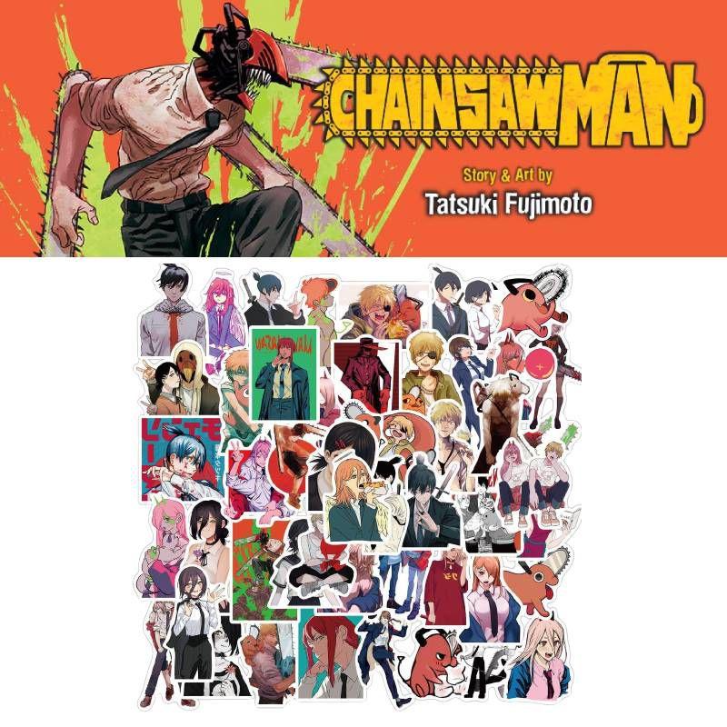 Chainsaw 50pcs Man Denji Pochita Laptop Water Cup Case Waterproof Set Sticker