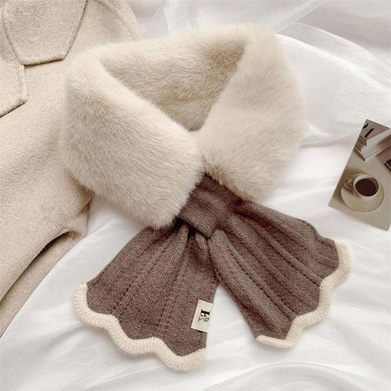 

Winter Plush Scarf Woman Thick Fish Tail Wool Knit Cross Fur Collar Outdoor Cycling Windproof Neck Protection Neck Warmer