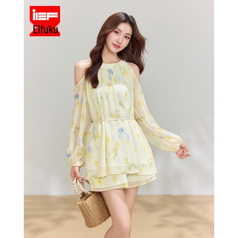 IEF 2026 French Gentle Style Off-shoulder Top & Shorts Set S