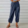 Women's High Waist Linen Pants Loose Fit Cropped Trousers Solid Drawstring Button Casual Fall Harem Pants