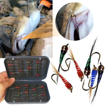 24 Teile/schachtel Eis Angeln Fliegen Lockt Wolfram Perdigon Nymph Fly Beadhead Schnell Sinkenden Haken Köder für Forelle Winter Angeln pesca