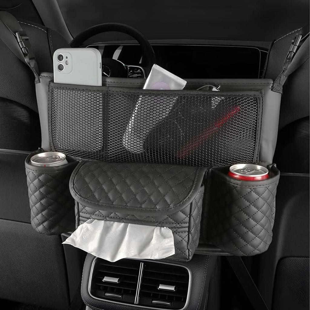 XINLIYA Car Handbag Holder Between Seats, PU Leather Multi-Pocket Large Capacity Purse Holder, Auto Net Bag Barrier Of Backseat Pet Kids, Car Seat